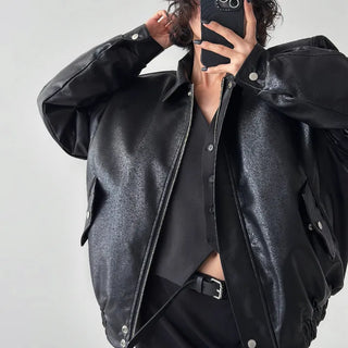 Loose-fit leather blouson