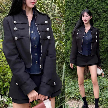 Lomon Napoleon Epaulet Cotton Basic Fit Short Long Sleeve Jacket