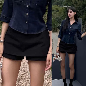 Cotton Skort Mid-Rise A-Line Shorts