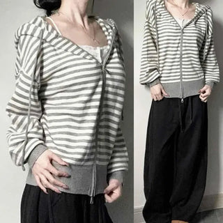 Striped Loose Fit Zip-Up Knit