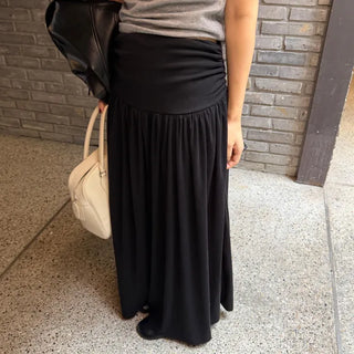 Loop Shirred Skirt  Flare Long Skirt