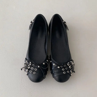◈Up to 260◈Round Flat Shoes Buckle Stud Strap Unique Vintage Work Flat Low Heel Flat Shoes