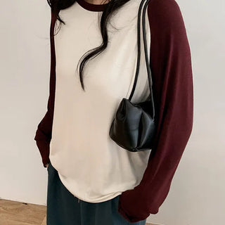 Mochi Color Block Raglan T-shirt, Raglan Loose Fit, Delicate Fit, Long Sleeve T-shirt, Round Neck T-shirt, Long Sleeve T-shirt, Transitional Season, Autumn