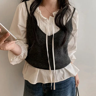 Elise Frill Shirred Balloon Blouse String Tie Ruffle Long Sleeve Blouse Wedding Guest Look Work Look Autumn Autumn Blouse
