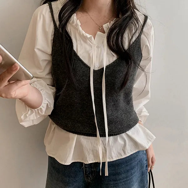 Elise Frill Shirred Balloon Blouse String Tie Ruffle Long Sleeve Blouse Wedding Guest Look Work Look Autumn Autumn Blouse