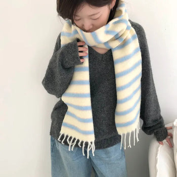 (2 colors) Soft French Stripe Wool Muffler Striped Scarf Striped Couple Item
