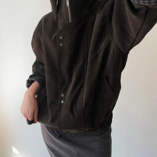 Matte Oversized Cracked Leather Blouson