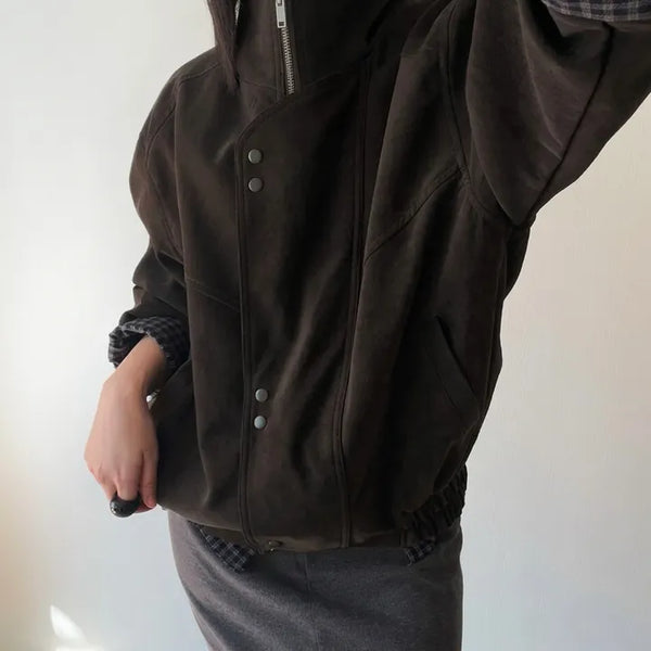 Matte Oversized Cracked Leather Blouson