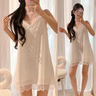 Delicate Fit V-Neck Strap Lace Chiffon A-Line Mini Dress