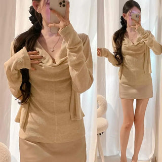 Drape Neck Delicate Fit Knit Sleeveless Set Cardigan