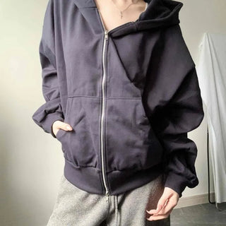 Cotton Loose Fit Semi-Crop Two-Way Zip-Up Hoodie