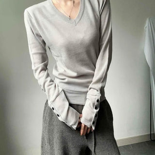 Soft Acrylic V-Neck Button Slim Fit Crop Knit
