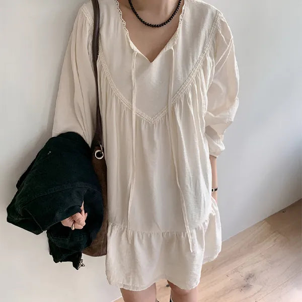 Bebe Lace Shirred Mini Dress Layered Long Sleeve Blouse Long Blouse Mini Skirt Long Sleeve Dress Wedding Guest Look Date Look Autumn Autumn Dress