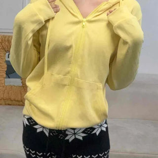 Premium Double-Sided Loose Slim Fit Drawstring Pocket Elastic Waist Half-Length Zip-Up Hoodie