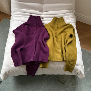 Epic High-Neck Button Knit Cardigan