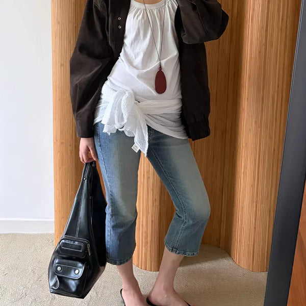 Mid-Season Low-Rise Capri Denim Pants