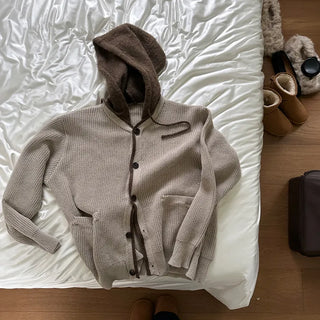 Wool Mohair Hooded Knit Cardigan
