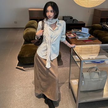 Pedal Suede Long Skirt