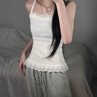 Ribbed Lace Square Neck Delicate Fit Layered Sleeveless