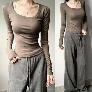 U-neck Slim Fit Long Sleeve T-shirt