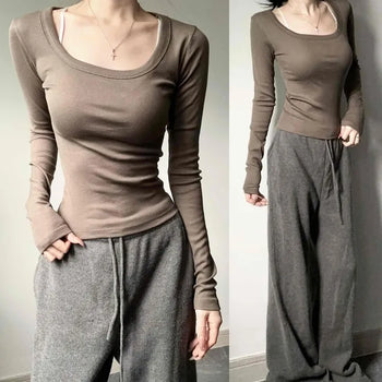 U-neck Slim Fit Long Sleeve T-shirt