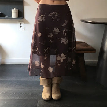 vintageꕤ  Moni Flower Chiffon Long Skirt