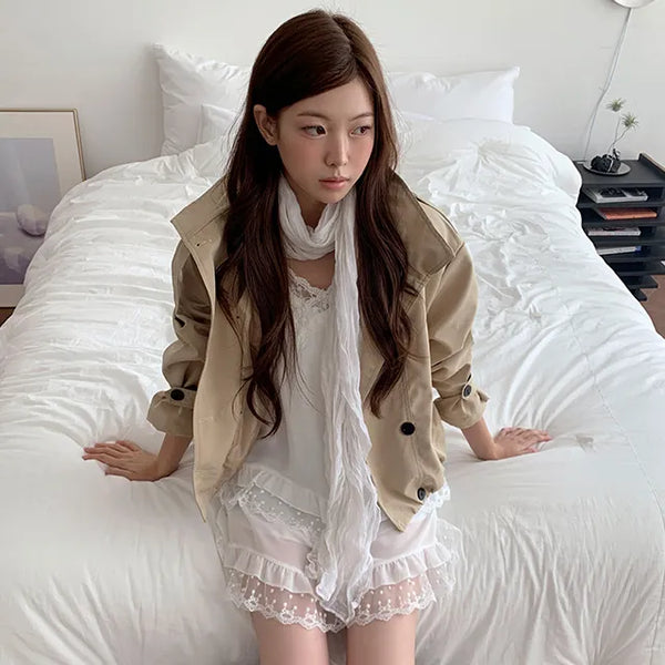 ◈Fit Guaranteed◈ High-Neck Buckle Trench Jacket Field Jacket Avant-Grip Beige Autumn Elastic Strap Loose Fit Outerwear