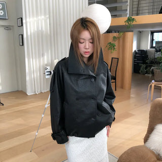 Classic High-Neck Double Leather Jacket