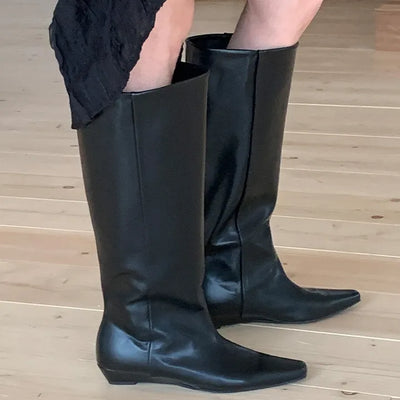Yuju Stiletto Wedge Heel Wide Long Boots