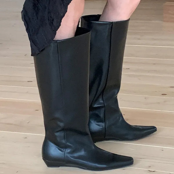 Yuju Stiletto Wedge Heel Wide Long Boots