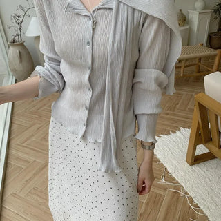 Pleated Scarf Cardigan Set