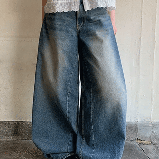 Henville Washed Denim Balloon Wide Pants