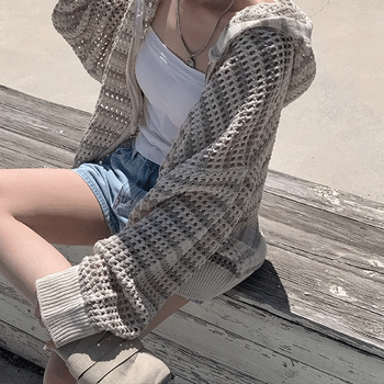 Mesh Net See-through Zip-Up Hoodie