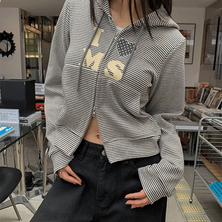 Love Two-Way Striped Zip-Up Hoodie