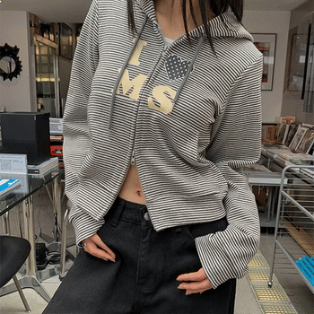 Love Two-Way Striped Zip-Up Hoodie