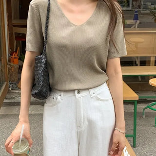 Kiers Summer Whole Garment VNeck Short Sleeve Knit