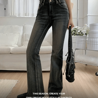 Low-Rise Washed Stretch Bootcut Denim