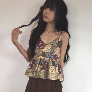 Mio Vintage Patchwork Bustier Sleeveless Blouse