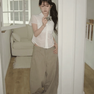 Shirred Pocket Oversized Cotton Pants
