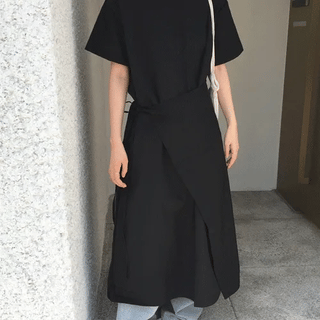 Boar Wrap Short Sleeve Long Dress (2 colors)
