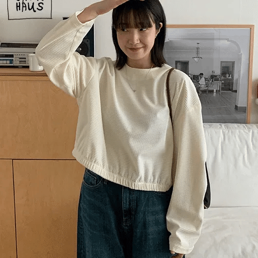 Kiod Waffle Round Crop Blouse
