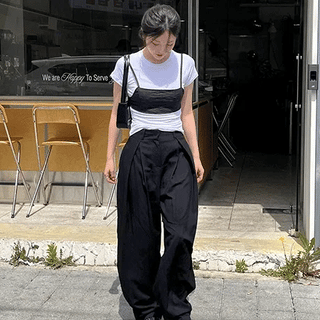 Pleated summer wide slacks