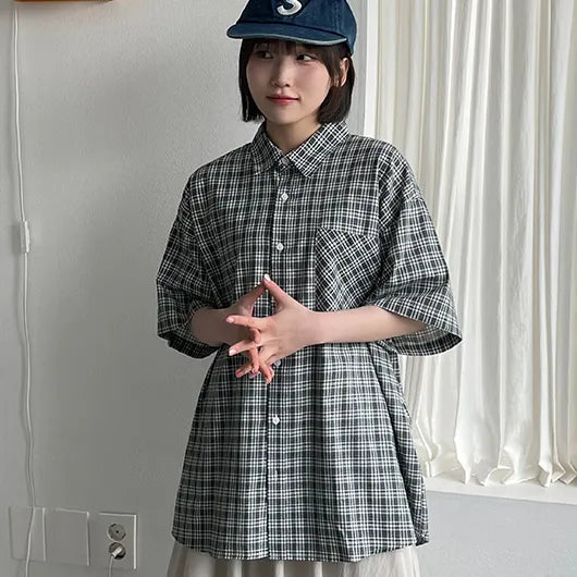 Amur Check Oversized Short Sleeve Shirt