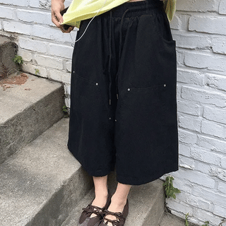 Chibi Double Knee Wide Cotton Elastic Waist Pants
