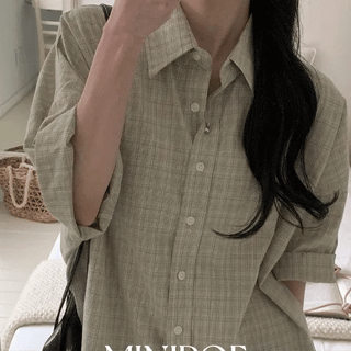 Green Tea Frappe Check Half Shirt