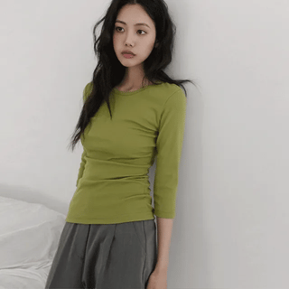 Leond Shirred Round 3/4 Sleeve T-shirt