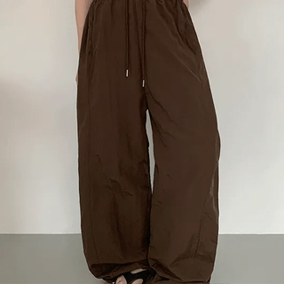 Tsukoko Elastic Waist Cut-out String Nylon Jogger Pants