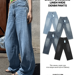 Larry Flowy Linen Wide Denim Pants