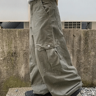 Anno Curved Cotton Cargo Wide Pants