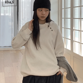 Pimens Side Button Waffle Round Knit